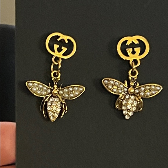 Gold Bee Pendant Earring - Picture 3 of 5